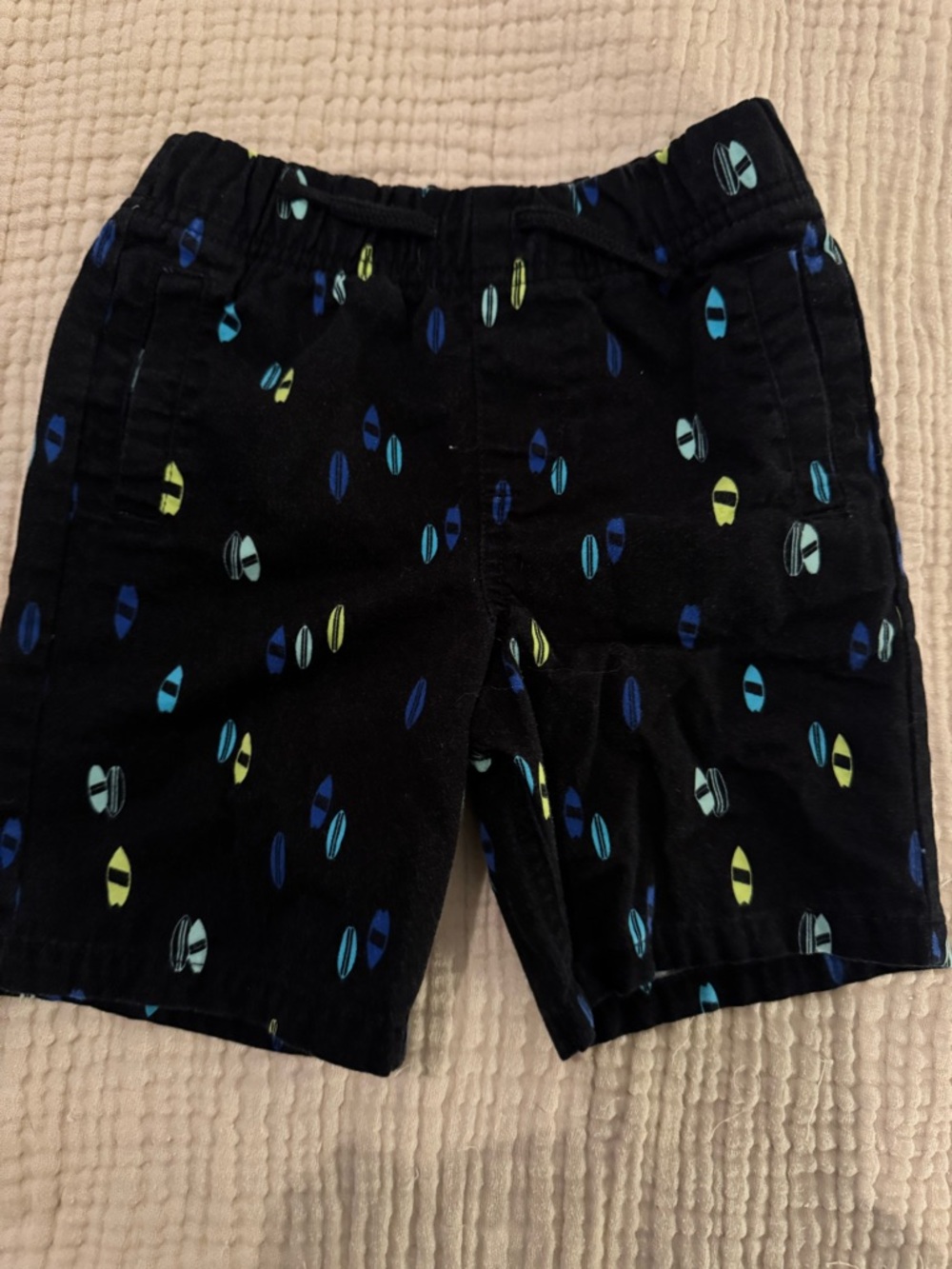 Garanimals Black Shorts with Blue & Lime Surfboard Motif